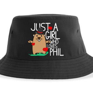 Punxsy Phil's Cute Groundhog Day Holiday Design For Girls Sustainable Bucket Hat