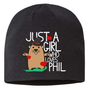 Punxsy Phil's Cute Groundhog Day Holiday Design For Girls Sustainable Beanie