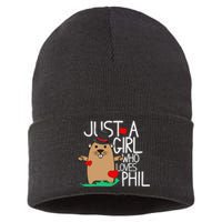 Punxsy Phil's Cute Groundhog Day Holiday Design For Girls Sustainable Knit Beanie