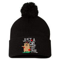 Punxsy Phil's Cute Groundhog Day Holiday Design For Girls Pom Pom 12in Knit Beanie