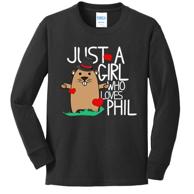 Punxsy Phil's Cute Groundhog Day Holiday Design For Girls Kids Long Sleeve Shirt