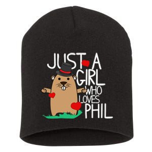 Punxsy Phil's Cute Groundhog Day Holiday Design For Girls Short Acrylic Beanie