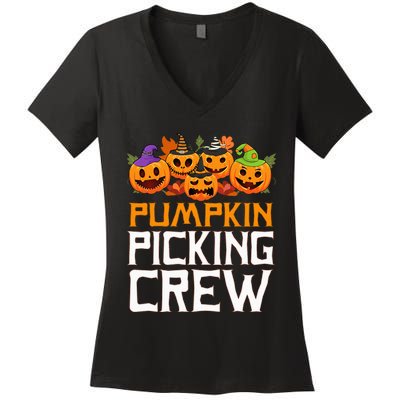 Pumpkin Picking Crew Halloween Family Matching Women's V-Neck T-Shirt