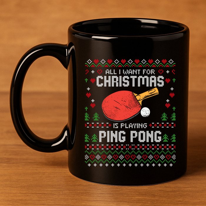 Ping Pong Christmas Table Tennis Player Ugly Xmas Gift 11oz C Handle Ceramic Mug