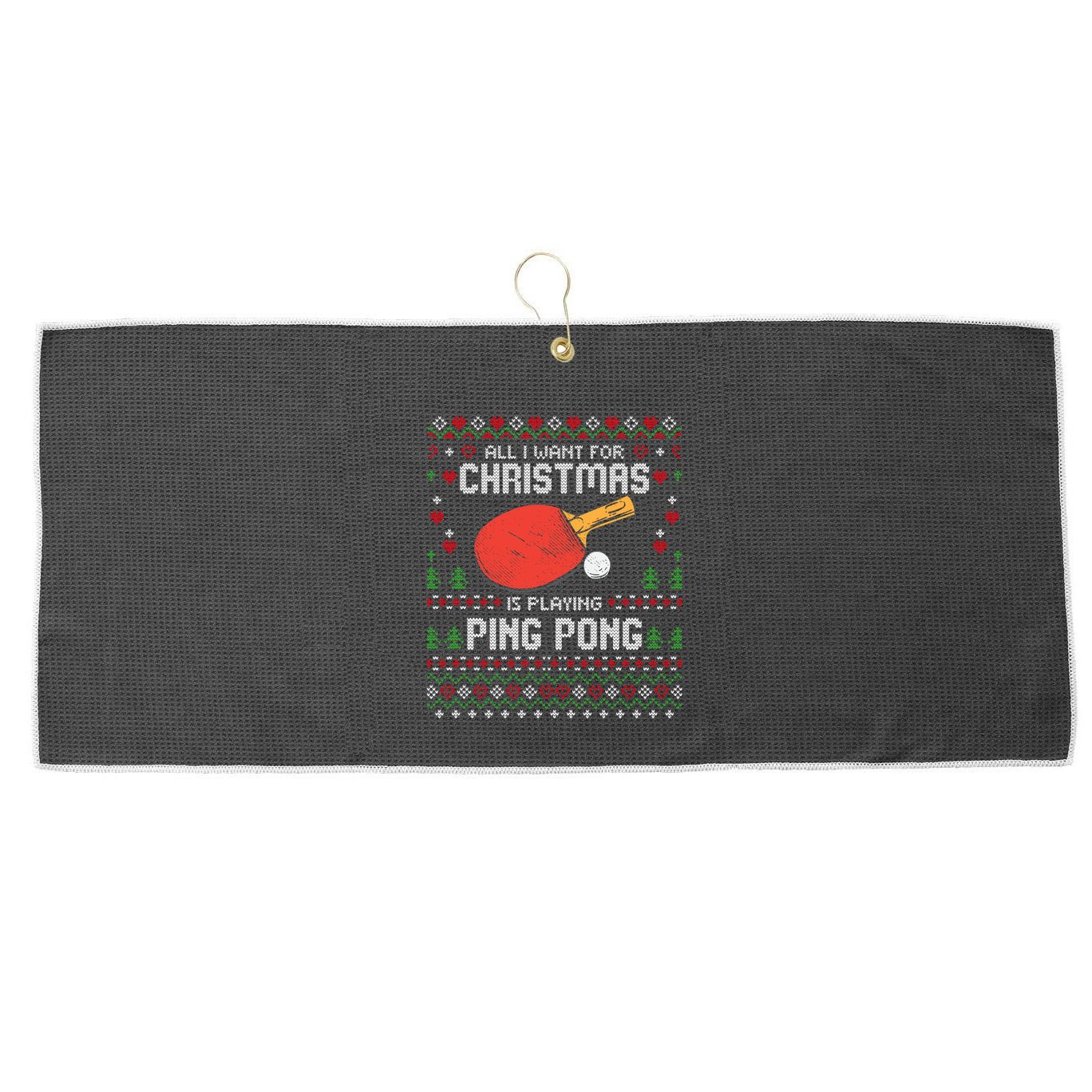 Ping Pong Christmas Table Tennis Player Ugly Xmas Gift Large Microfiber Waffle Golf Towel