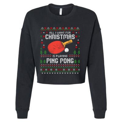 Ping Pong Christmas Table Tennis Player Ugly Xmas Gift Cropped Pullover Crew