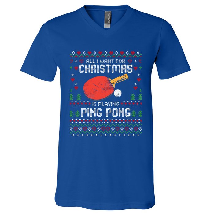 Ping Pong Christmas Table Tennis Player Ugly Xmas Gift V-Neck T-Shirt