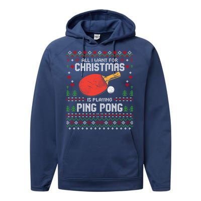 Ping Pong Christmas Table Tennis Player Ugly Xmas Gift Performance Fleece Hoodie