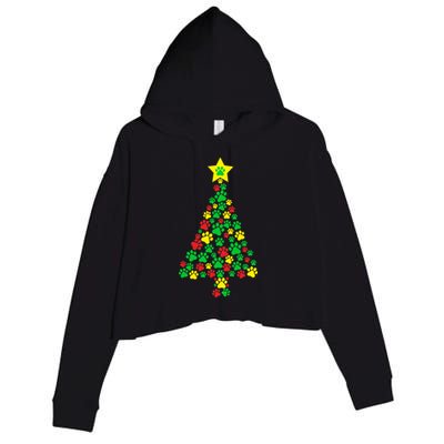 Paw Printed Christmas Tree Dog Puppies Cute Xmas Holiday Gift Crop Fleece Hoodie