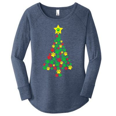 Paw Printed Christmas Tree Dog Puppies Cute Xmas Holiday Gift Women's Perfect Tri Tunic Long Sleeve Shirt