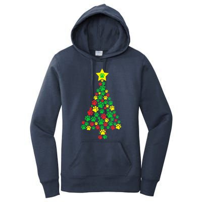 Paw Printed Christmas Tree Dog Puppies Cute Xmas Holiday Gift Women's Pullover Hoodie