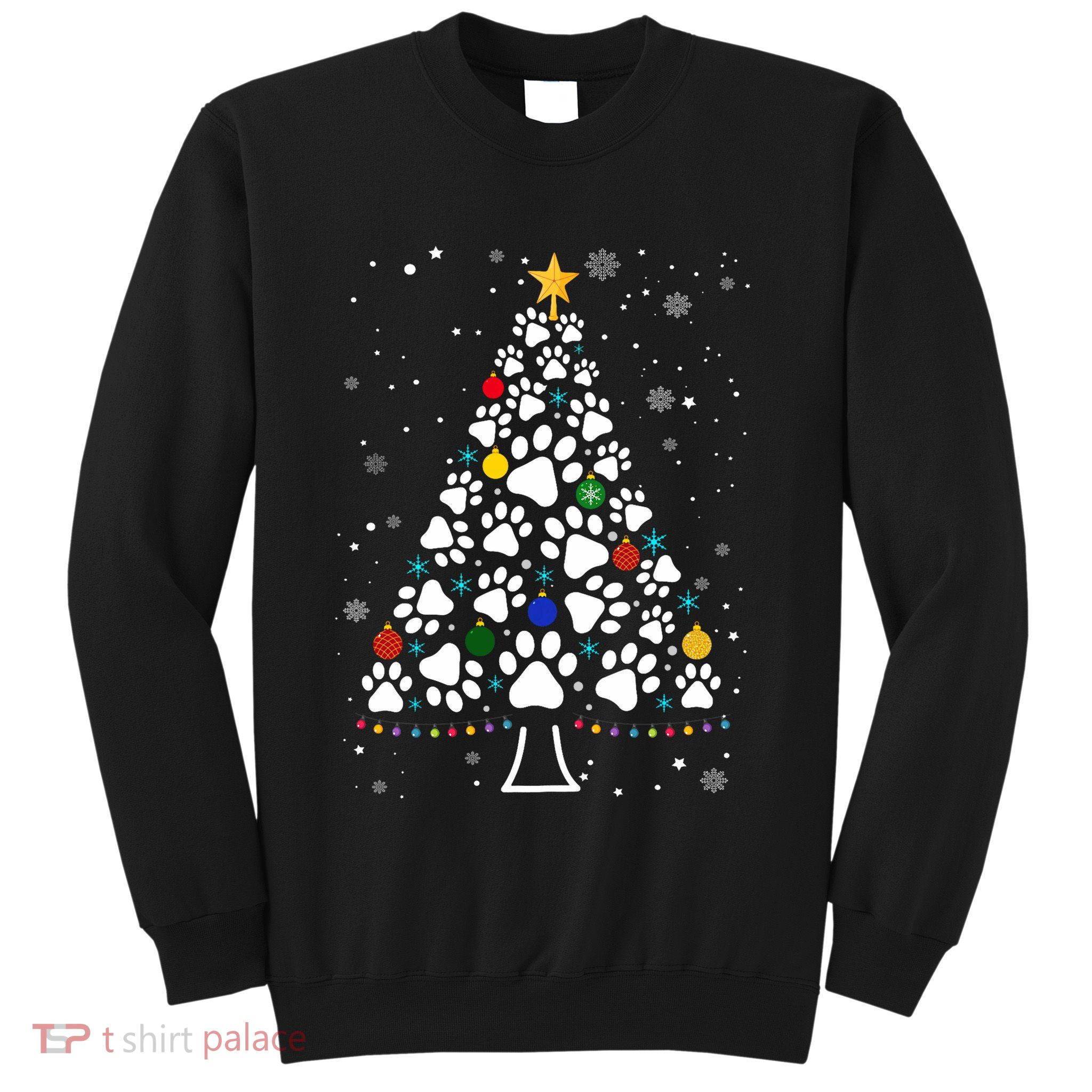 Paw Print Christmas Tree Lights Matching Family Xmas Sweatshirt