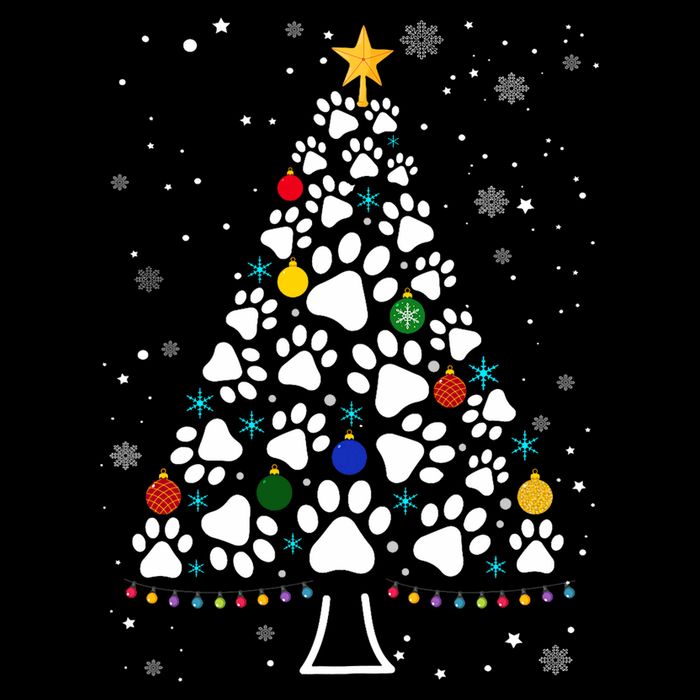 Paw Print Christmas Tree Lights Matching Family Xmas Sweatshirt