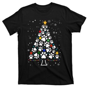 Paw Print Christmas Tree Lights Matching Family Xmas T-Shirt