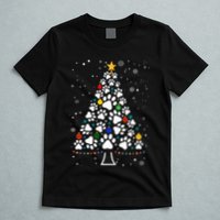 Paw Print Christmas Tree Lights Matching Family Xmas T-Shirt