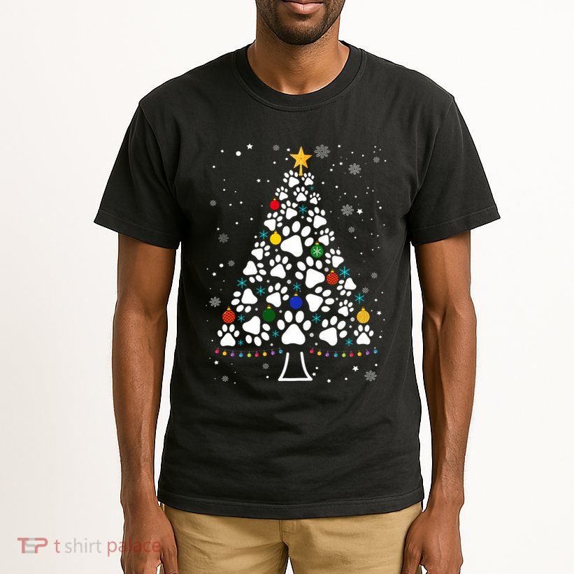Paw Print Christmas Tree Lights Matching Family Xmas Tall T-Shirt