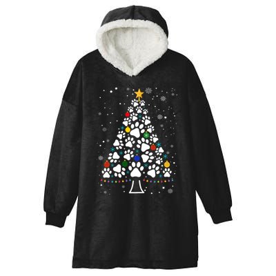 Paw Print Christmas Tree Lights Matching Family Xmas Hooded Wearable Blanket