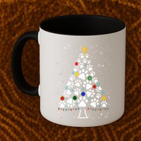 Paw Print Christmas Tree Lights Matching Family Xmas Mug