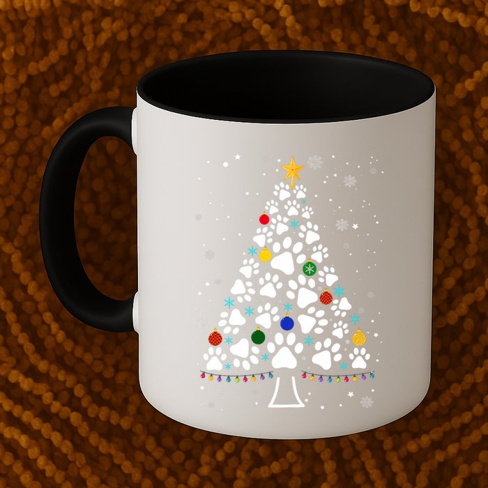 Paw Print Christmas Tree Lights Matching Family Xmas Mug