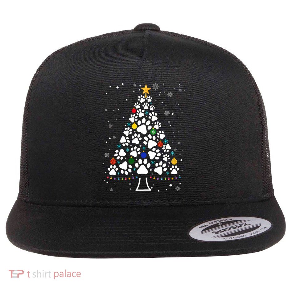 Paw Print Christmas Tree Lights Matching Family Xmas Flatbill Hat