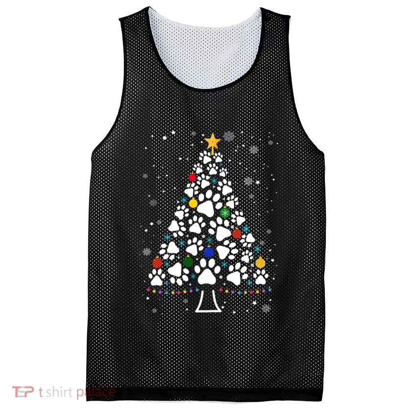 Paw Print Christmas Tree Lights Matching Family Xmas Mesh Reversible Basketball Jersey Tank