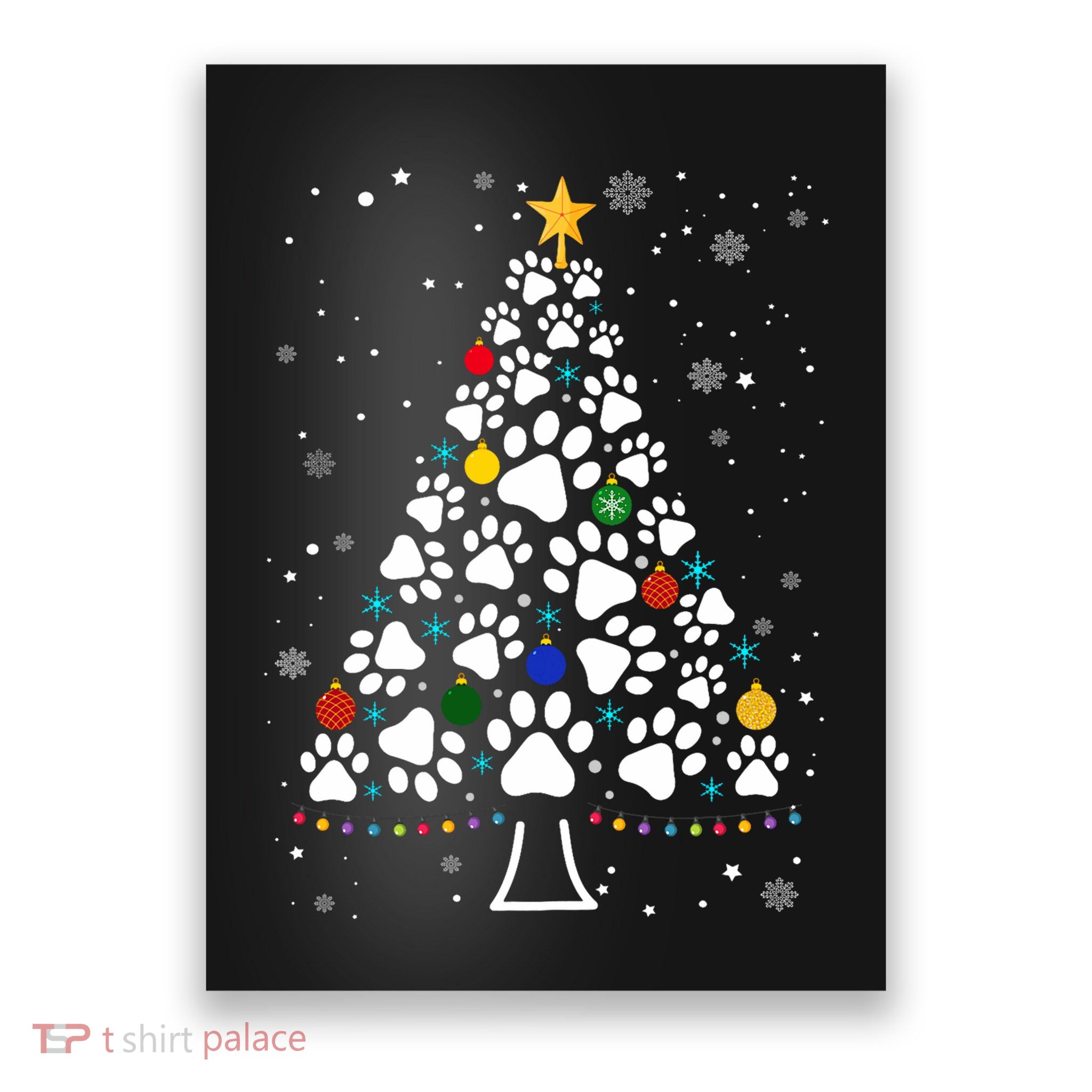 Paw Print Christmas Tree Lights Matching Family Xmas Poster