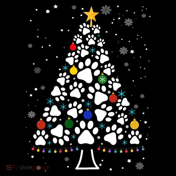Paw Print Christmas Tree Lights Matching Family Xmas Poster