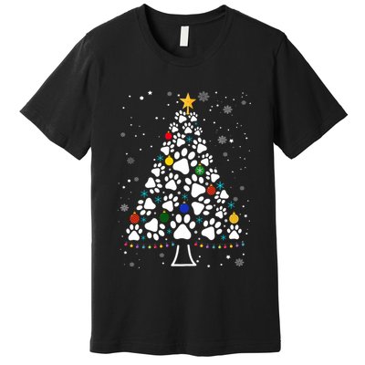 Paw Print Christmas Tree Lights Matching Family Xmas Premium T-Shirt