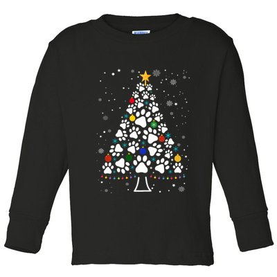 Paw Print Christmas Tree Lights Matching Family Xmas Toddler Long Sleeve Shirt