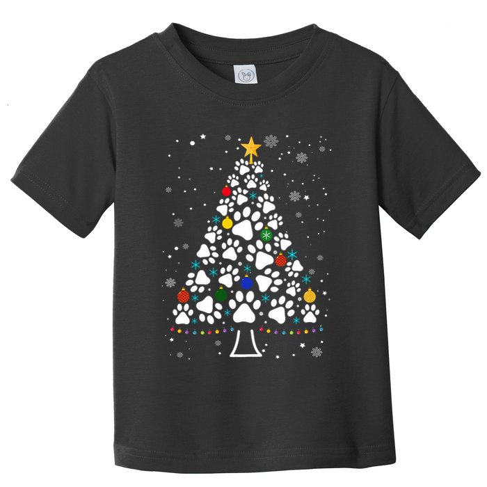 Paw Print Christmas Tree Lights Matching Family Xmas Toddler T-Shirt