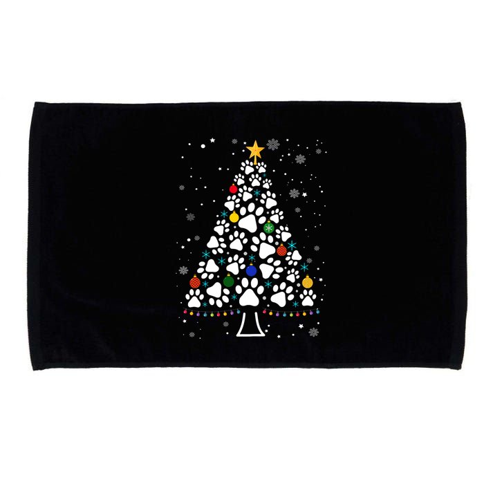 Paw Print Christmas Tree Lights Matching Family Xmas Microfiber Hand Towel