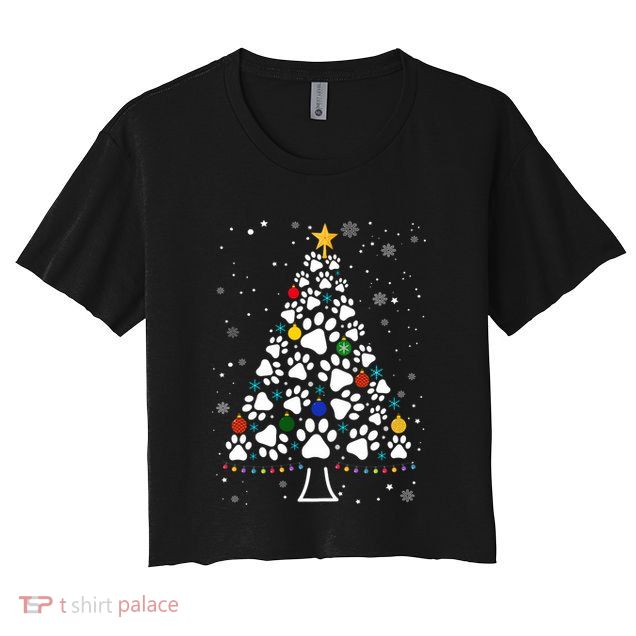 Paw Print Christmas Tree Lights Matching Family Xmas Crop Top