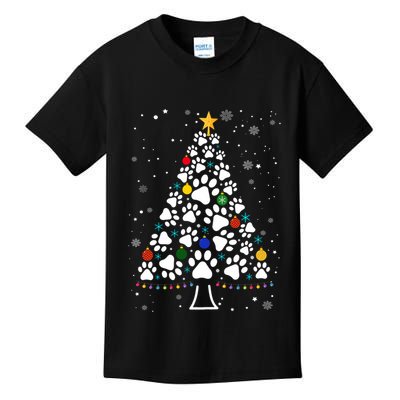 Paw Print Christmas Tree Lights Matching Family Xmas Kids T-Shirt
