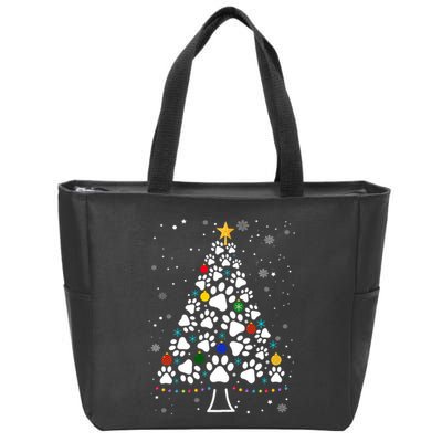 Paw Print Christmas Tree Lights Matching Family Xmas Zip Tote Bag