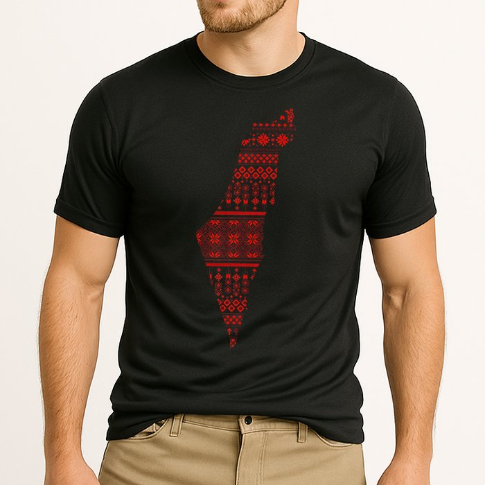 Palestine Palestinian Cross Stitch Map Cooling Performance Crew T-Shirt