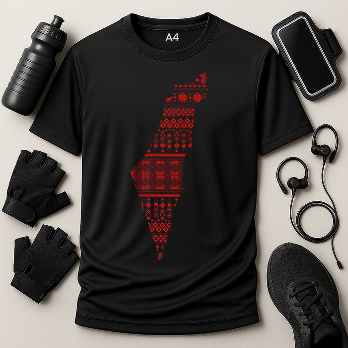 Palestine Palestinian Cross Stitch Map Cooling Performance Crew T-Shirt