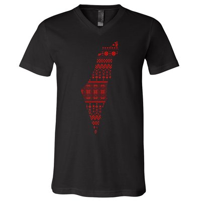 Palestine Palestinian Cross Stitch Map V-Neck T-Shirt