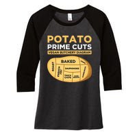 Potato Prime Cuts Vegan Vegetarian Women's Tri-Blend 3/4-Sleeve Raglan Shirt