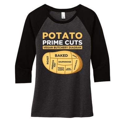 Potato Prime Cuts Vegan Vegetarian Women's Tri-Blend 3/4-Sleeve Raglan Shirt