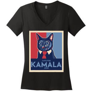 Politically Purrfect Cats For Kamala Harris 2024 President Gift Women's V-Neck T-Shirt