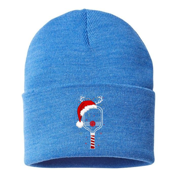 Pickleball Player Christmas Holiday Reindeer Xmas Sustainable Knit Beanie