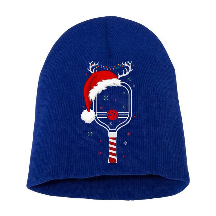 Pickleball Player Christmas Holiday Reindeer Xmas Short Acrylic Beanie