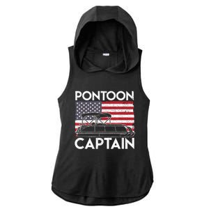 Patriotic Pontoon Captain Us American Flag Funny Boat Owner Ladies PosiCharge Tri-Blend Wicking Draft Hoodie Tank