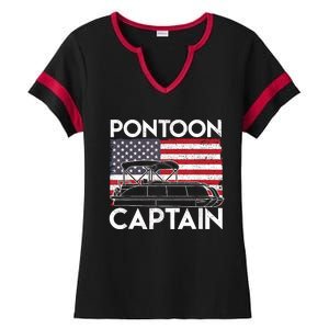 Patriotic Pontoon Captain Us American Flag Funny Boat Owner Ladies Halftime Notch Neck Tee