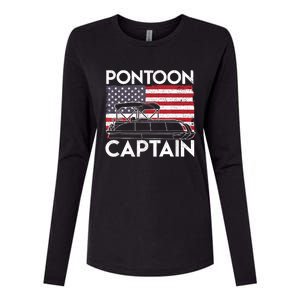 Patriotic Pontoon Captain Us American Flag Funny Boat Owner Womens Cotton Relaxed Long Sleeve T-Shirt