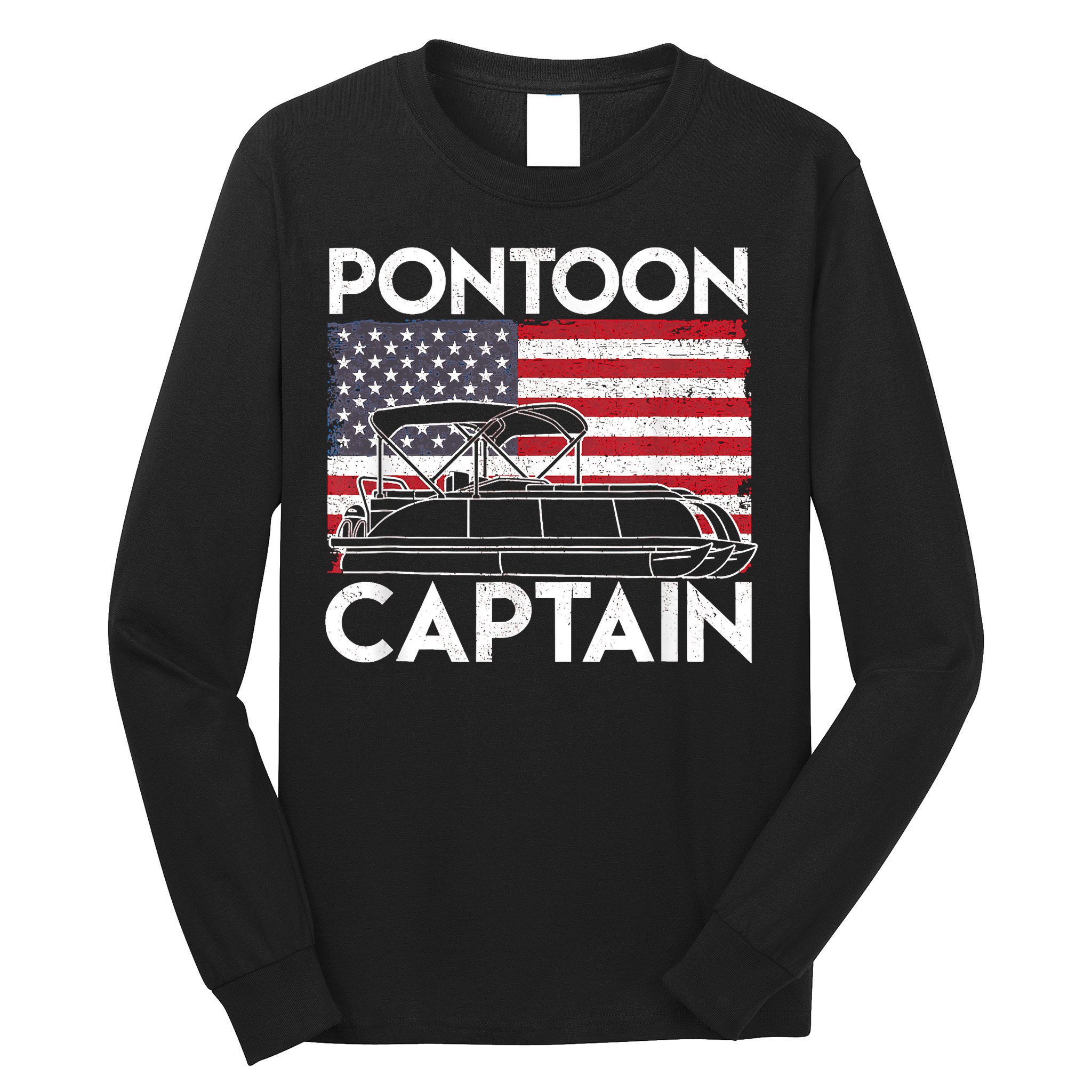 Patriotic Pontoon Captain Us American Flag Funny Boat Owner Long Sleeve Shirt