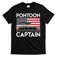 Patriotic Pontoon Captain Us American Flag Funny Boat Owner T-Shirt