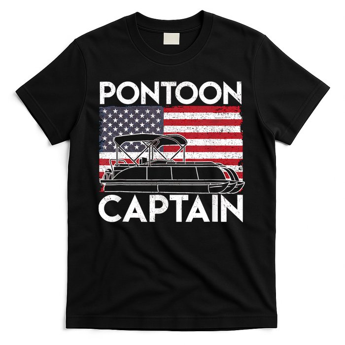 Patriotic Pontoon Captain Us American Flag Funny Boat Owner T-Shirt