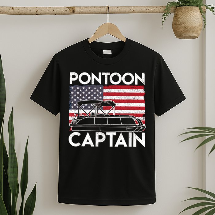 Patriotic Pontoon Captain Us American Flag Funny Boat Owner T-Shirt