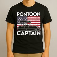 Patriotic Pontoon Captain Us American Flag Funny Boat Owner T-Shirt